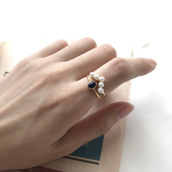 💕LAST ONE 18K Goldplated Rings Pearls Dark Stone - Picture 3 of 7